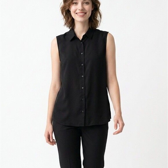 Uniqlo Tops - Uniqlo Women's Sleeveless Shirt Size L Black Up Collared Casual Summer